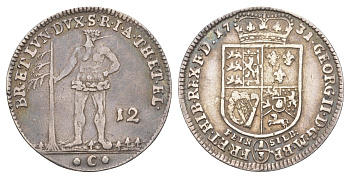 Брауншвейг-Каленберг-Ганновер 12 мариенгрошей (1/3 талера) 1731 C, дикарь, Георг II (1727-1760), из коллекции Ричарда Б. Смита Smith 123, Welter 2559 серебро 1525-1015