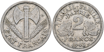 Франция 2 франка 1943 правительство Виши KM 904.1 алюминий    4153-451