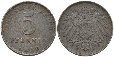 Германия 5 пфеннигов 1919 A KM 19, J. 297 железо 4151-622