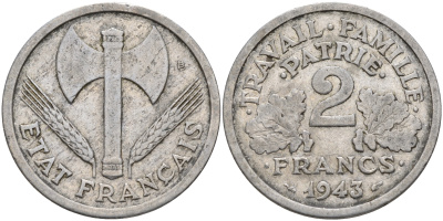 Франция 2 франка 1943 правительство Виши KM 904.1 алюминий    4153-451