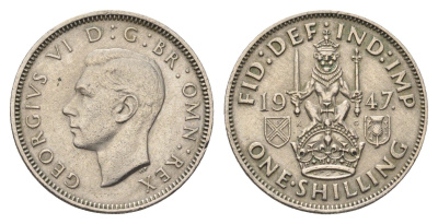 Великобритания 1 шиллинг 1947 Георг VI (1936-1952), Шотландский герб KM 864, Spink 4104 медно-никель 4695-733