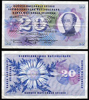 Швейцария 20 франков 1959 генерал Гийом-Анри Дюфур, 23 декабря 1959 Pick  46 g  бумага   6285-5-1-1