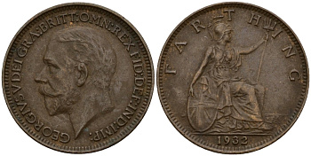 Великобритания 1 фартинг 1932 Георг V (1910-1936) KM 825, Spink 4061 бронза 4189-839