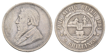 ЮАР 2 шиллинга 1894 ZAR, Трансвааль, Крюгер KM 6 серебро 4044-1541