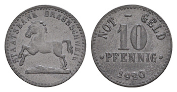 Брауншвейг 10 пфеннигов 1920 Funck 56.8, Men05 3477.2, Men18 4416.2 цинк 4636-954
