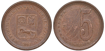 Венесуэла 5 сентимо 2007 KM 88 сталь плакированная медью 4594-367