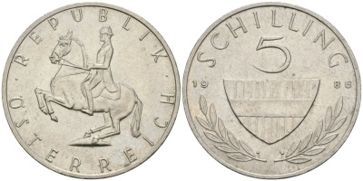 Австрия 5 шиллингов 1986 KM 2889a медно-никель 4579-352