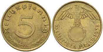 Германия 5 рейхспфеннигов 1938 A KM 91, J. 363 алюминиевая бронза 4151-767