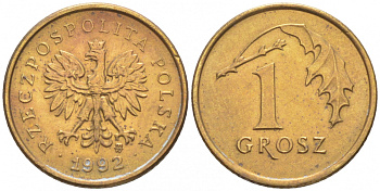 ПОЛЬША 1 ГРОШ 1992 MW KM 276 латунь UNC 39-1138