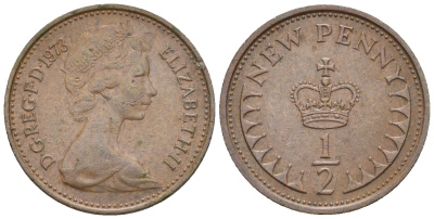 Великобритания 1/2 пенни 1973 Елизавета II (1952-2022) KM 914, Spink 4239 бронза 4609-958