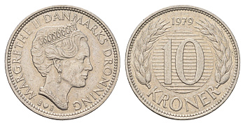 Дания 10 крон 1979 Маргрете II (1972-2024) KM 864 медно-никель 119-127