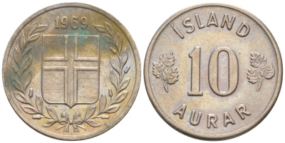 Исландия 10 эйре 1969 KM 10 медно-никель 63-325