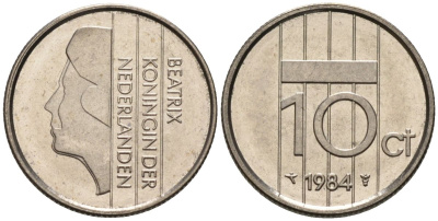 Нидерланды 10 центов 1984 Беатрикс (1980-2013) KM 203 никель UNC 4588-841