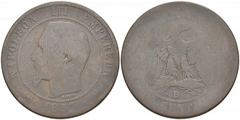 ФРАНЦИЯ 10 САНТИМОВ 1857 В, НАПОЛЕОН III (1852-1870) KM 771.2, LA FRANC 133.40 бронза 4517-916