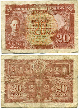 Малайя 20 центов 1941 (1945) Георг VI Pick 9 a бумага 451-180-1