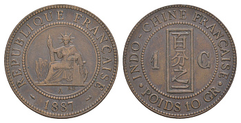 Французский Индокитай 1 сантим 1887 A KM 1 бронза 4653-214
