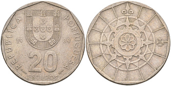 Португалия 20 эскудо 1989 KM 634 медно-никель 4572-1113
