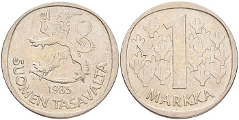 ФИНЛЯНДИЯ 1 МАРКА 1985 N KM 49а медно-никель 4556-732