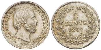 Нидерланды 5 центов 1869 Виллем III (1849-1890) KM 91 серебро     66-1229