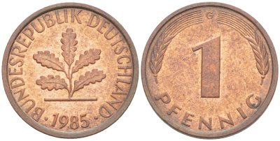 ФРГ 1 ПФЕННИГ 1985 G KM 105, J. 380 сталь плакированная медью 4181-658