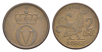 Норвегия 2 эре 1960 Улаф V (1957-1991) KM 410 бронза 4635-335