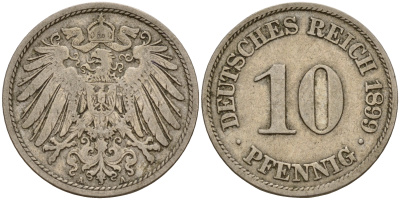 Германия 10 пфеннигов 1899 A J. 13,  KM 12 медно-никель    4603-554