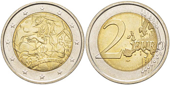 ИТАЛИЯ 2 ЕВРО 2008 60 ЛЕТ ПРИНЯТИЯ ВСЕОБЩЕЙ ДЕКЛАРАЦИИ ПРАВ ЧЕЛОВЕКА KM 301 биметалл UNC 4517-716