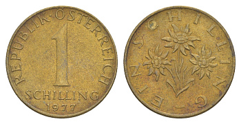 Австрия 1 шиллинг 1977 KM 2886 алюминиевая бронза UNC 4561-733