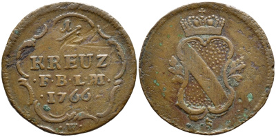 Баден 1/4 крейцера 1766 S-W, Август Георг (1761-1771) KM 112 медь 84-1551