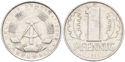 ГДР 1 пфенниг 1960 А KM 8.1 алюминий 4588-265