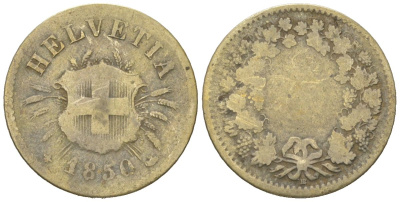 Швейцария 5 раппенов 1850 KM 5 серебро 4617-411