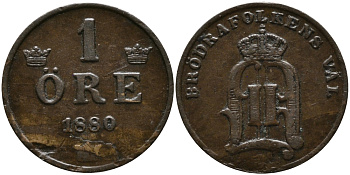 Швеция 1 эре 1880 Оскар II (1872-1907) король Швеции и Норвегии KM 750 бронза 4387-153