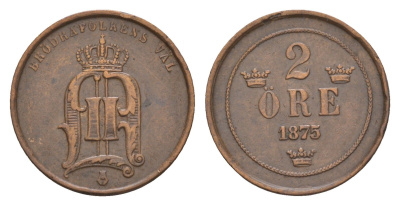 Швеция 2 эре 1875 Оскар II (1872-1907) KM 735 бронза 4655-522