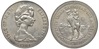 Остров Мэн 1 крона 1984 XXIII летние Олимпийские игры в Лос-Анджелесе 1984 года, конный спорт КМ 120 медно-никель UNC 118-1235
