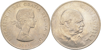 Великобритания 1 крона (5 шиллингов) 1965 Уинстон Черчилль, Елизавета II (1952-2022) KM 910, Spink 4144 медно-никель 4552-423