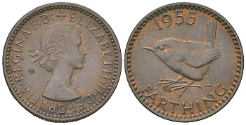 Великобритания 1 фартинг 1955 Елизавета II (1952-2022) KM 895, Spink 4159 бронза aUNC 4618-1052