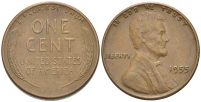 США 1 ЦЕНТ 1955 ЛИНКОЛЬН KM А132 медь цинк 218-1022