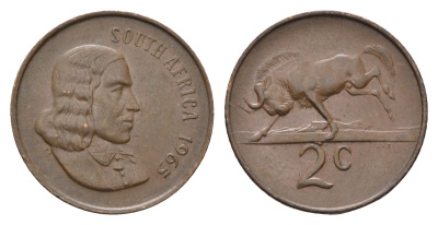 ЮАР 2 цента 1965 Ян ван Рибек (1619-1677), South Africa, легенда на английском, антилопа KM 66.1 бронза 4693-546