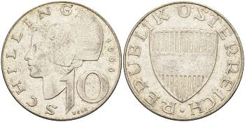 Австрия 10 шиллингов 1966 KM 2882 серебро 4126-347