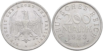 ГЕРМАНИЯ 200 МАРОК 1923 А KM 35, J. 304 алюминий 202-314