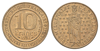 Франция 10 франков 1987 Тысячелетие династии Капетингов KM 961 никель латунь aUNC 4660-255
