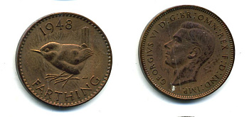 Великобритания 1 фартинг 1948 Георг VI (1936-1952) KM 843, Spink 4116 бронза 08-1465