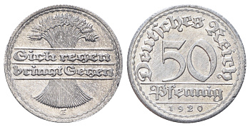 Германия 50 пфеннигов 1920 E KM 27, J. 301 алюминий 4700-951