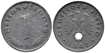 ГЕРМАНИЯ 1 РЕЙХСПФЕННИГ 1942 G KM 97, J. 369 цинк 39-1221