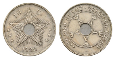 Бельгийское Конго 10 сантимов 1922 KM 18 медно-никель 4627-136