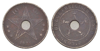 Бельгийское Конго 10 сантимов 1921 KM 18 медно-никель 4647-1233