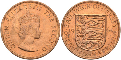 Джерси 1/12 шиллинга 1964 Елизавета II (1952-2022) KM 21 бронза aUNC 4367-311
