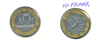 Франция 10 франков 1989 тип гений Бастилии KM 964.1, Le Franc 375.3 биметалл 3387-331