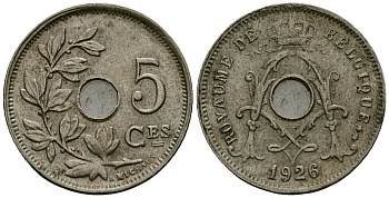 Бельгия 5 сантимов 1926 Belgique KM 66 медно-никель 4173-551