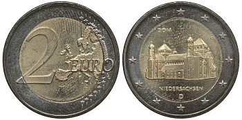 ГЕРМАНИЯ 2 ЕВРО 2014 D, НИЖНЯЯ САКСОНИЯ, ЦЕРКОВЬ СВЯТОГО МИХАЭЛЯ, СЕРИЯ ФЕДЕРАЛЬНЫЕ ЗЕМЛИ ГЕРМАНИИ KM 334 биметалл 177-1015